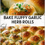Fluffy garlic herb dinner rolls in a baking tray topped with melted butter and parsley.